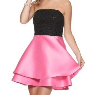 Xtraordinary Junior 11 Semi Formal Dress Black Sequined Top Bright Pink Satin